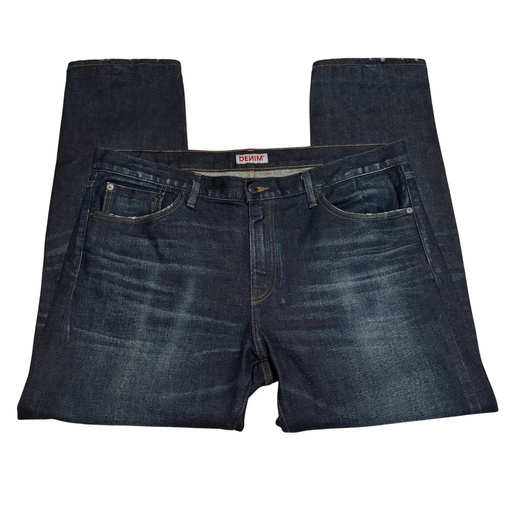 SMN Denim Selvedge Jeans The Hunter Standard Slim Sz 38x28 Dark Wash Distressed - Picture 3 of 8